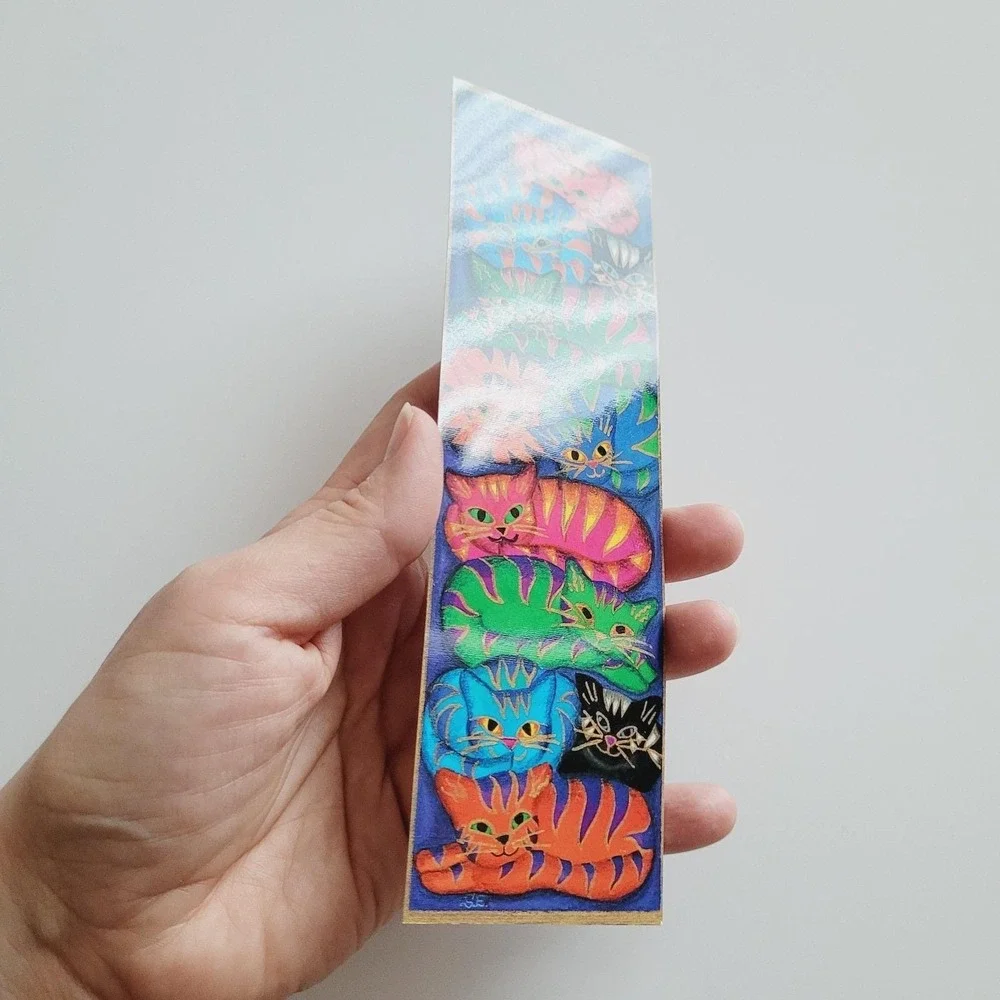 Vintage‎ 90s Suzanne Ewart Cats Bookmark Barnes Nobel Colorful Whimsical England